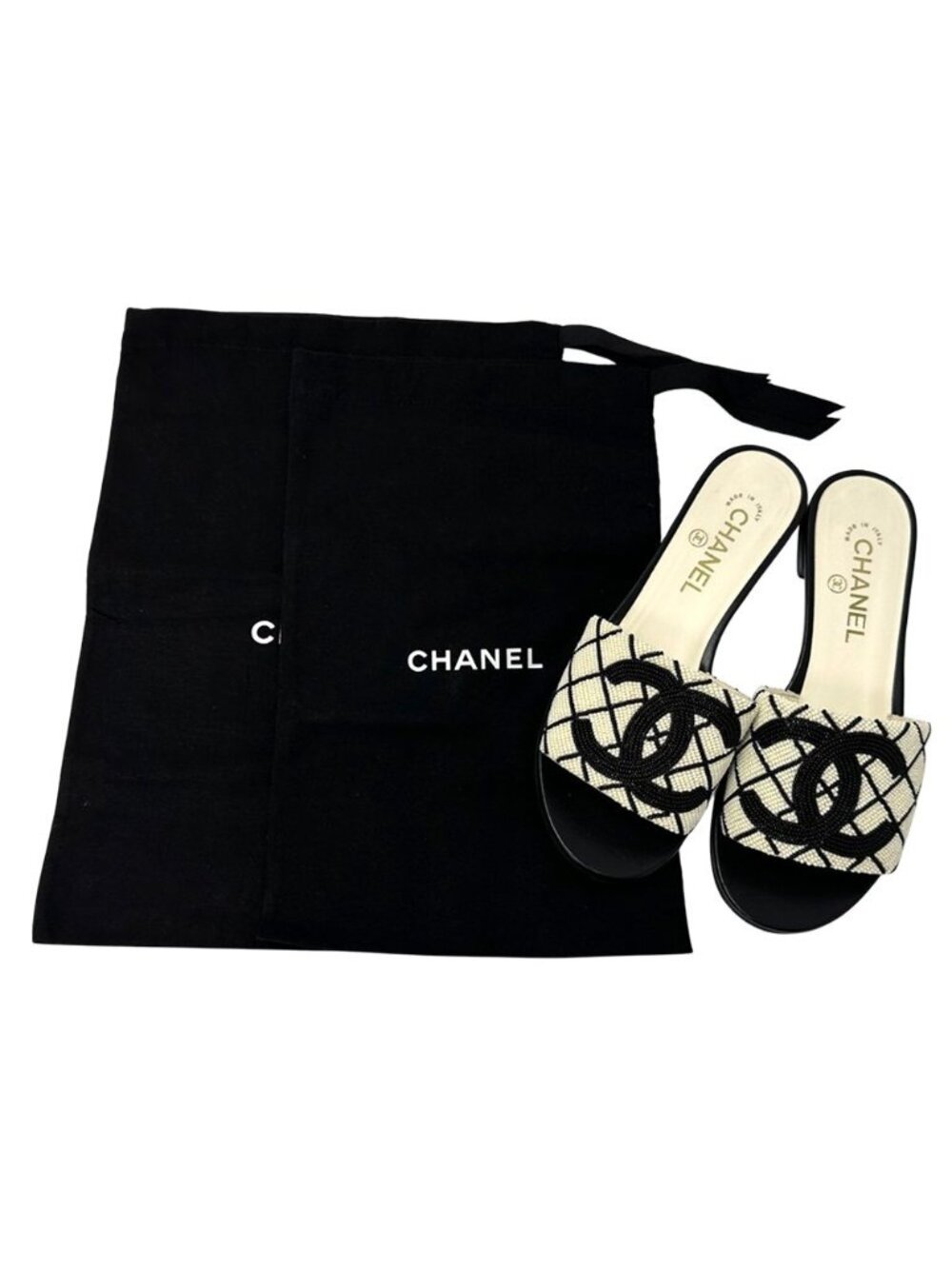 Chanel Sandals CC Logo Beads White Black 38 Summer - Picture 9 of 14